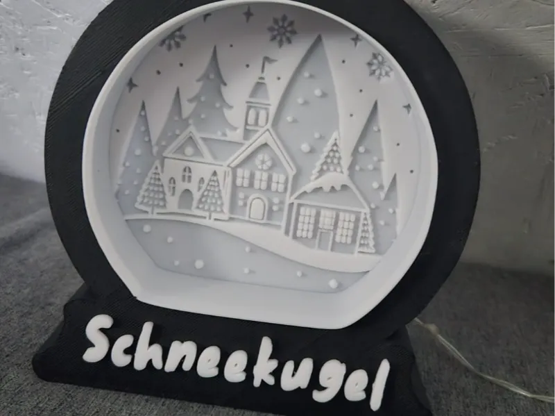 Schneekugel mit Weihnachtsdorf Litophane 