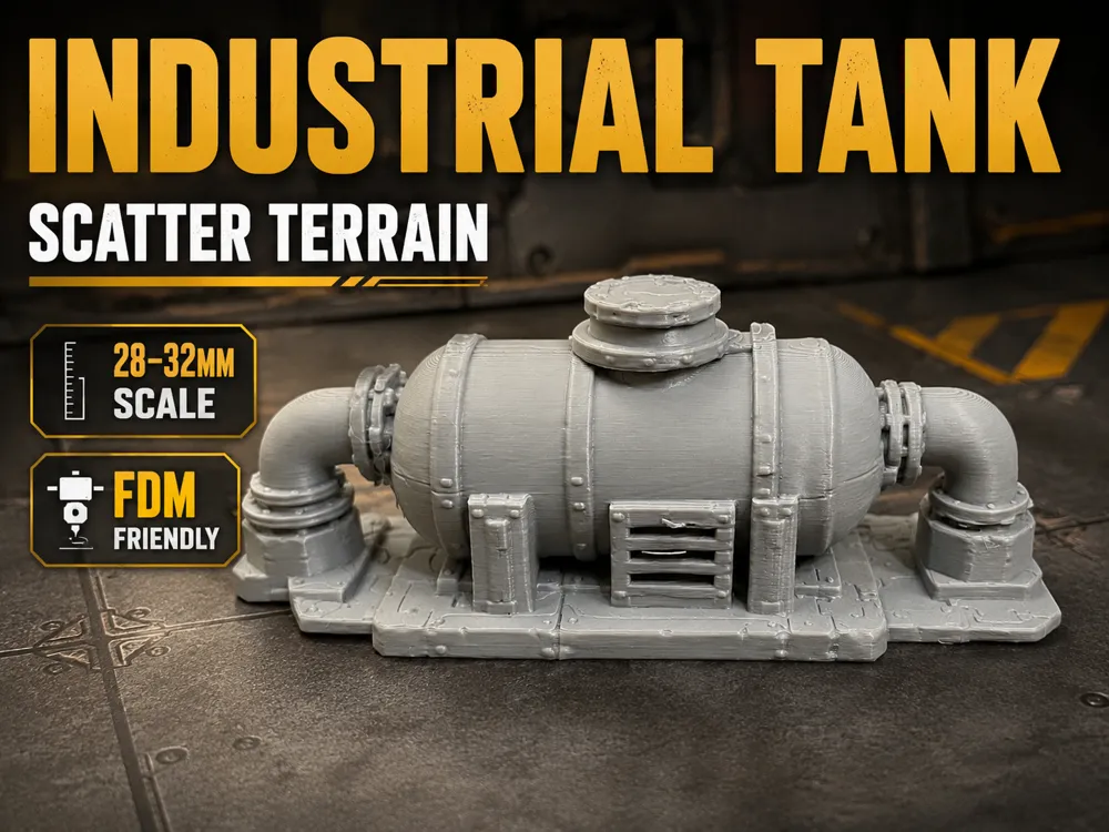 Escenografía en miniatura: Industrial Tank – Sci-Fi Scatter Terrain für 28–32. Referencia del modelo original.