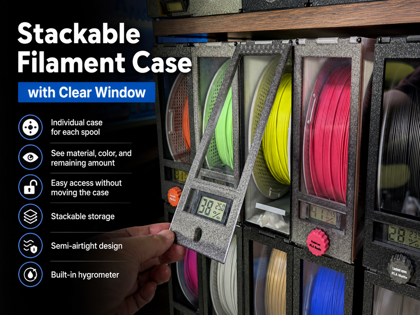Stackable Filament Case with Clear Window