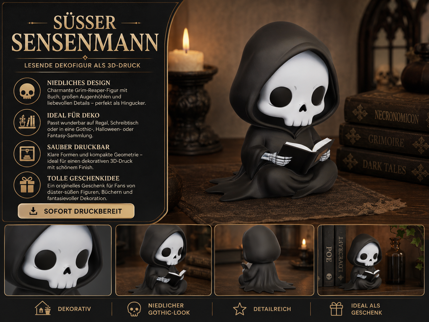 Grim Reaper Reading – Gothic-Fantasy-Dekofigur