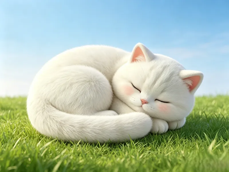 Cute Sleeping Kitten Figurine Curled Up in a Ball