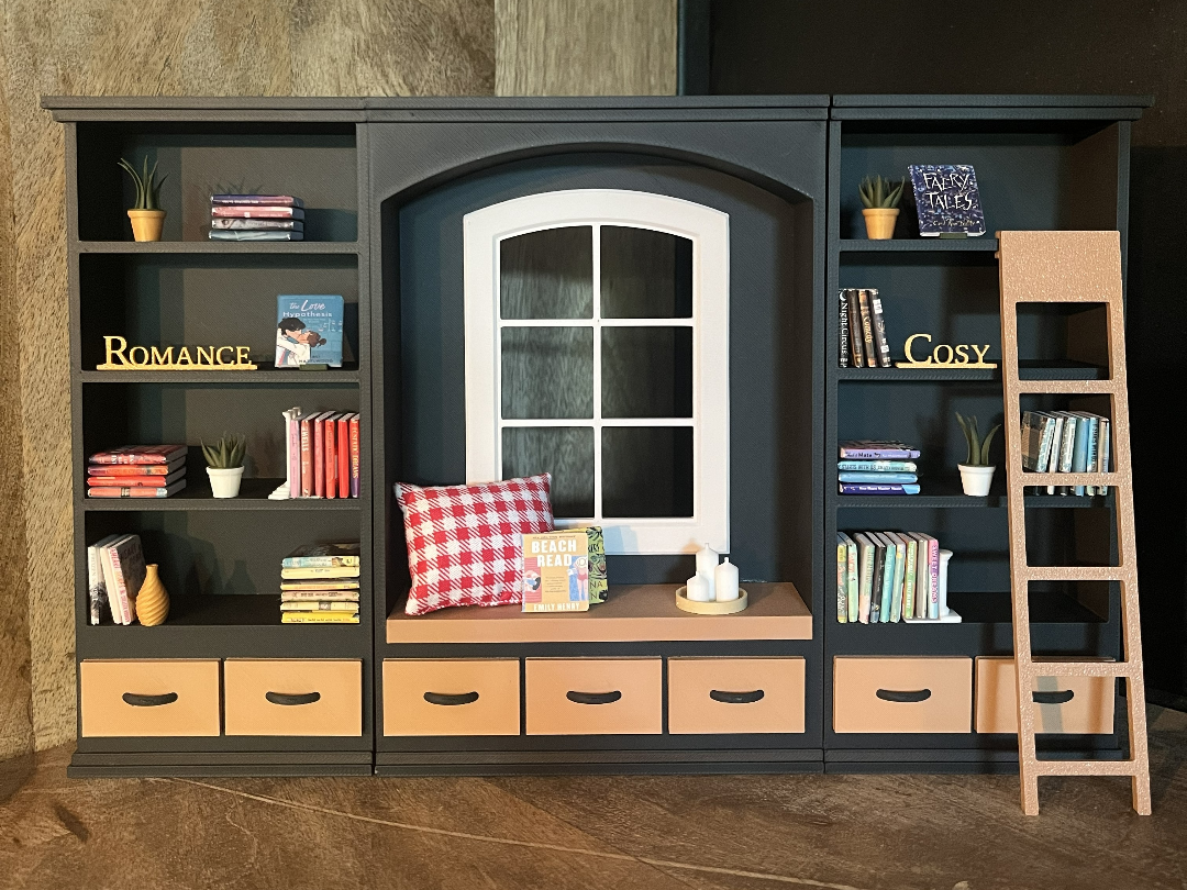 Miniature Cozy Library with Window Seat 1:12 Scale