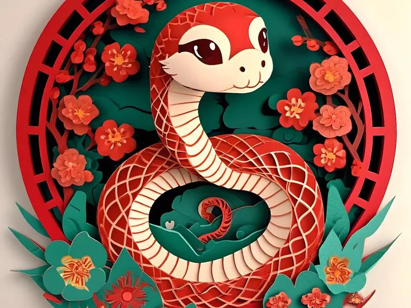 蛇年窗花立体剪纸浮雕画《立体小蛇》