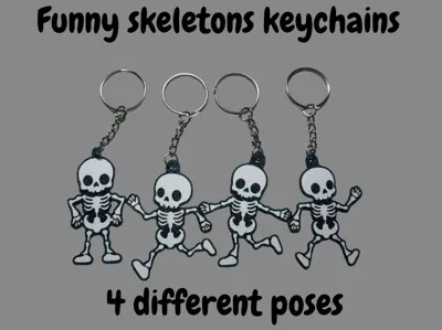 funny skeletons keychain set
