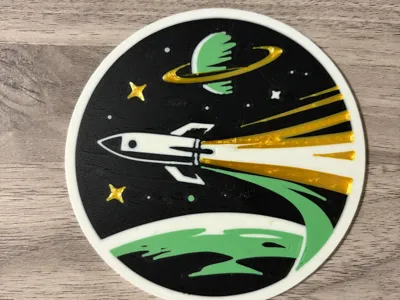 Retro Space Rocket Coaster, Simple 4 color print