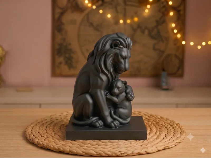 Leão Pai e Filhote — Escultura de Proteção e Amor 