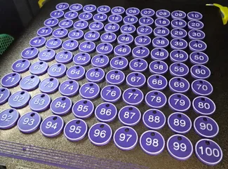 Number Tags 1-100 with hole for keychain
