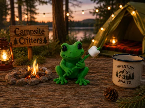 Letrero o emblema decorativo: Frog Campsite Critter — referencia de MakerWorld