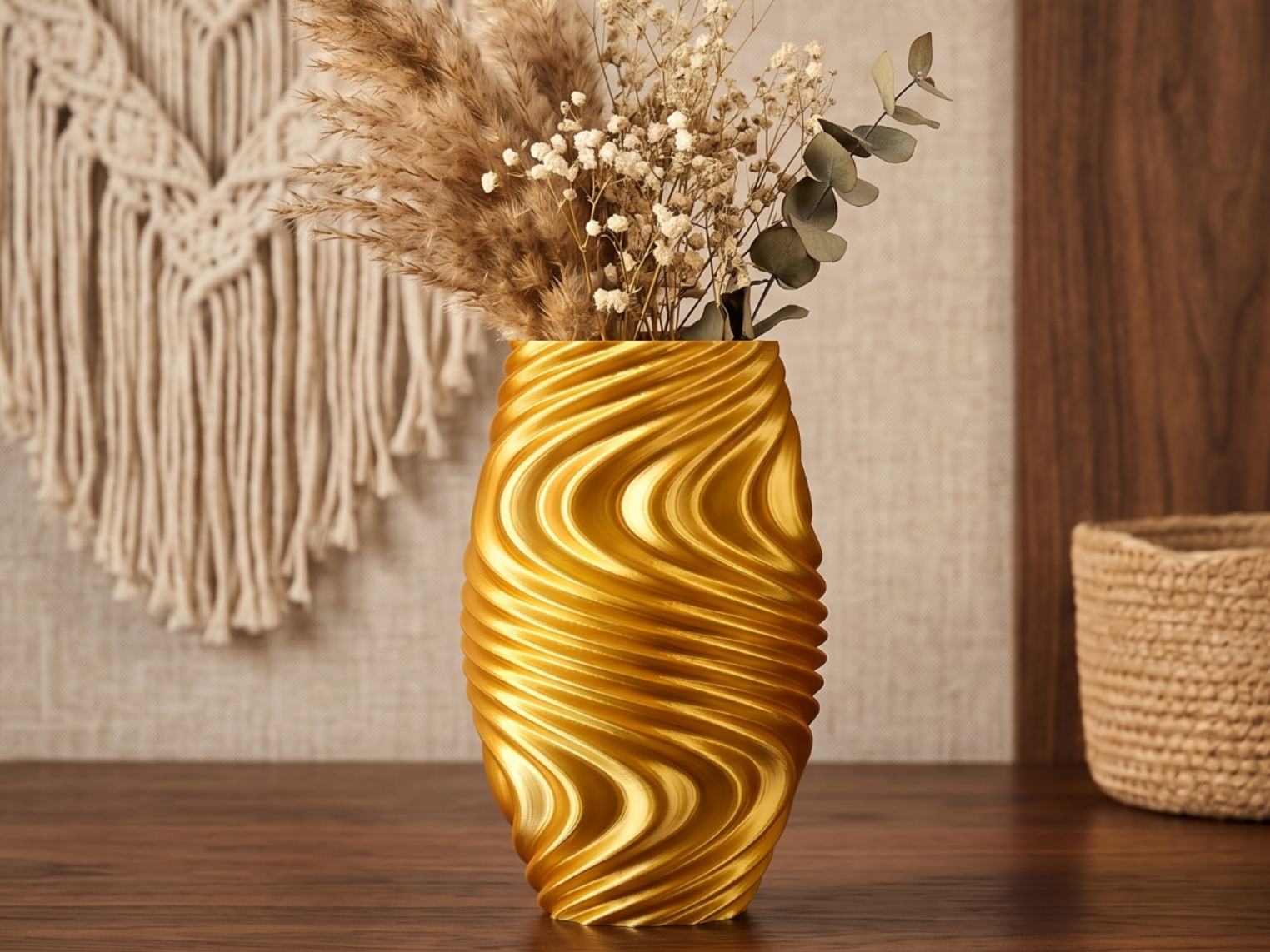 Modern Gold Fluid Wave Vase