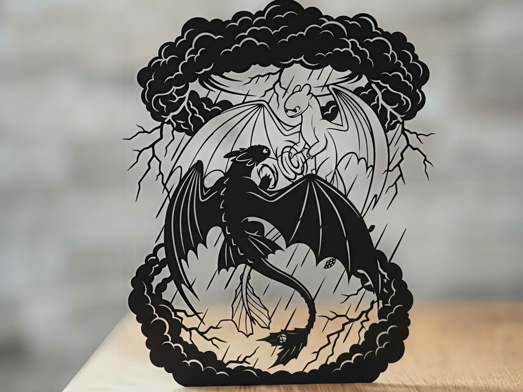 Toothless & Light Fury - Stormy Silhouette Art - 1