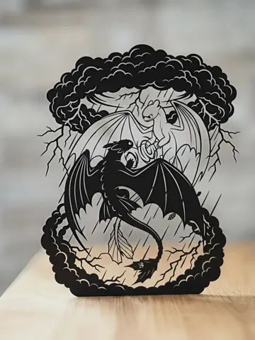 Adorno temático: Toothless & Light Fury - Stormy Silhouette Art — vista de referencia 2