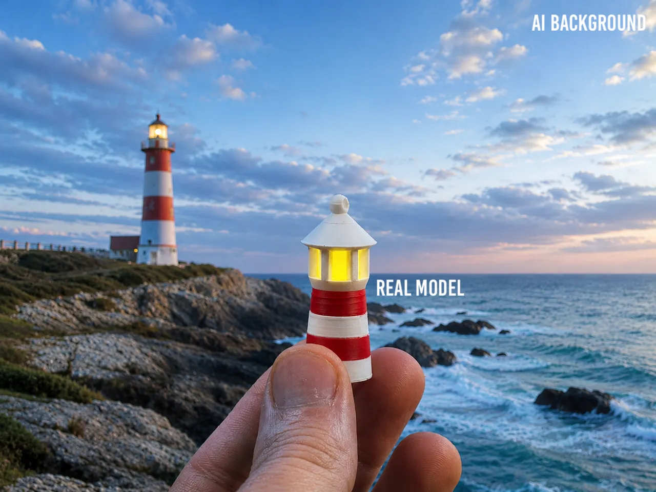 Tiny Glowing Lighthouse Earring, Pendant, Keychain view 4