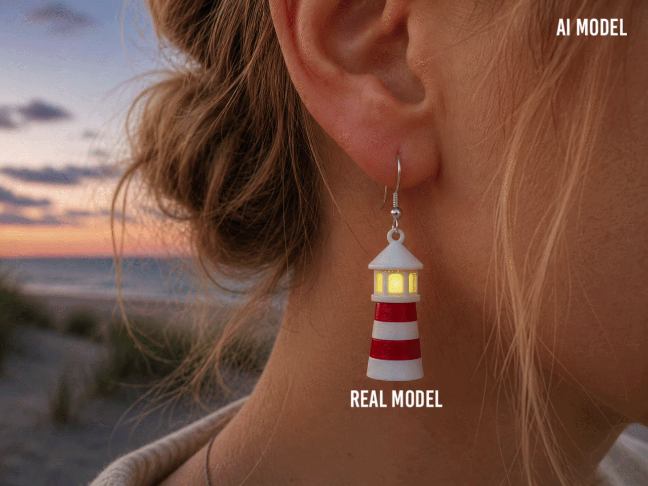 Tiny Glowing Lighthouse Earring, Pendant, Keychain
