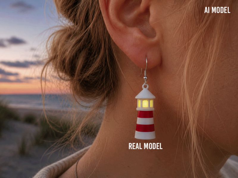 Tiny Glowing Lighthouse Earring, Pendant, Keychain