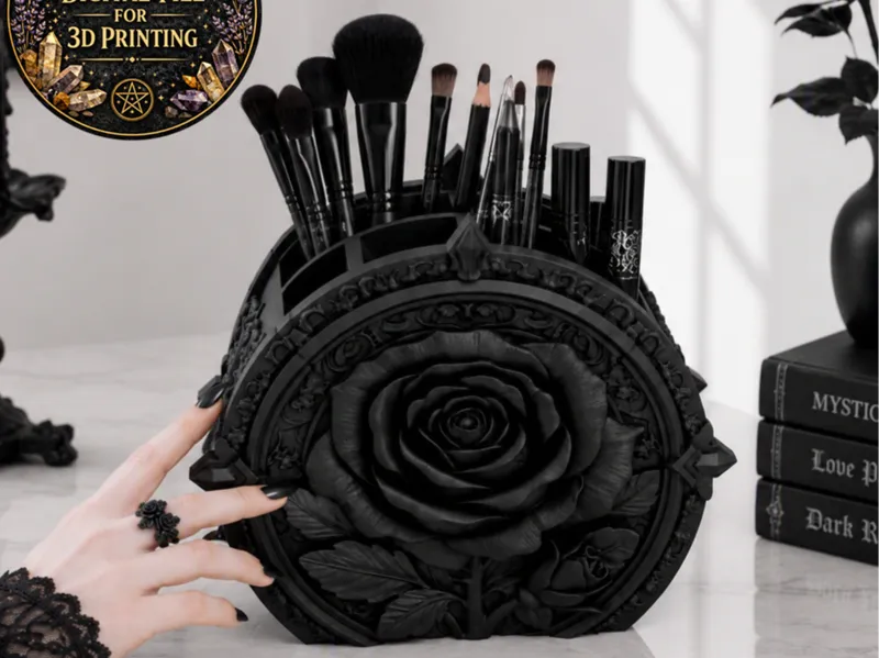 Goth Rose Makeup and Brush Organizer