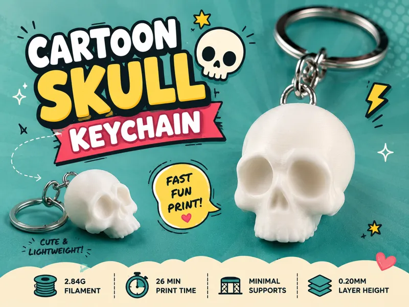 Cartoon Skull Keychain - Easy & Fast Print