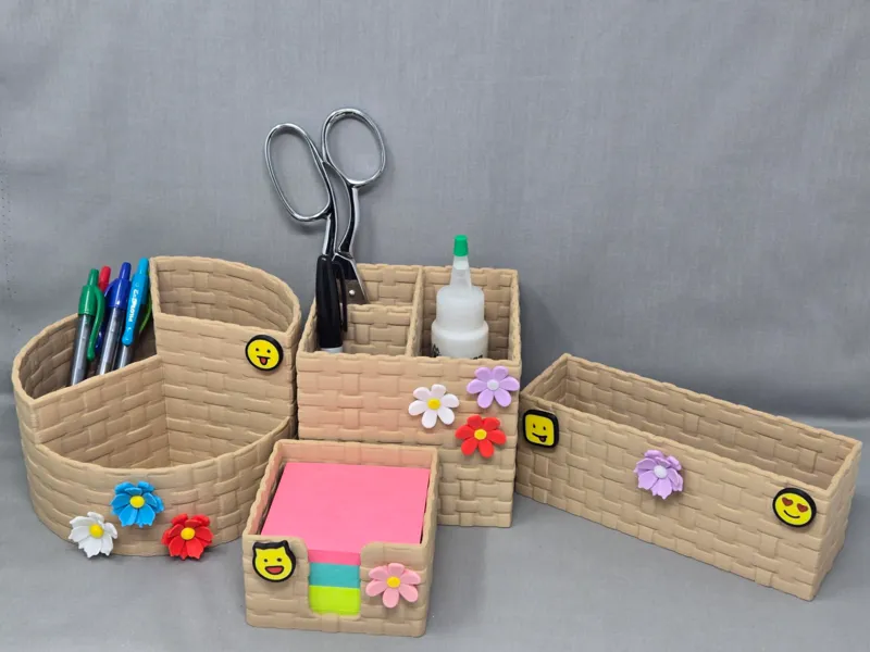 Woven Basket Desk Organizer Set