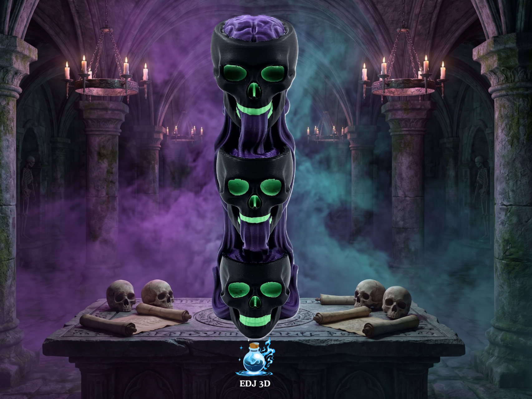 Brain Salad Skull Totem Halloween Gothic Decor