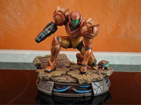 Figura decorativa: Samus Aran - Galactic Bounty Hunter Landing Statue — referencia de MakerWorld