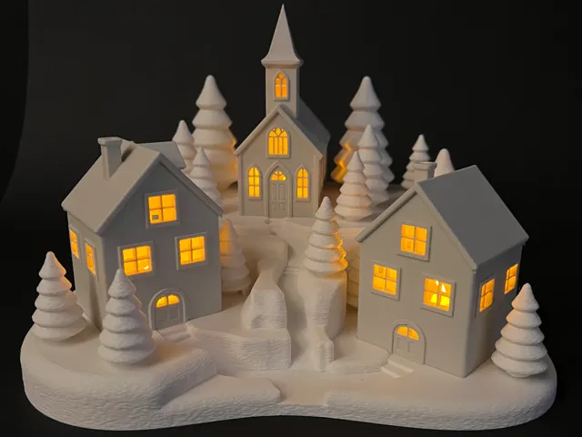 Teelichthäuser mit Winterlandschaft