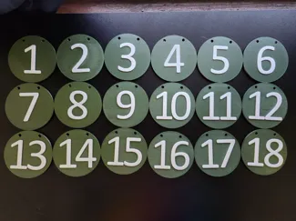 Number Disc for Disc Golf Course Holes 1-18