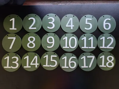 Number Disc for Disc Golf Course Holes 1-18