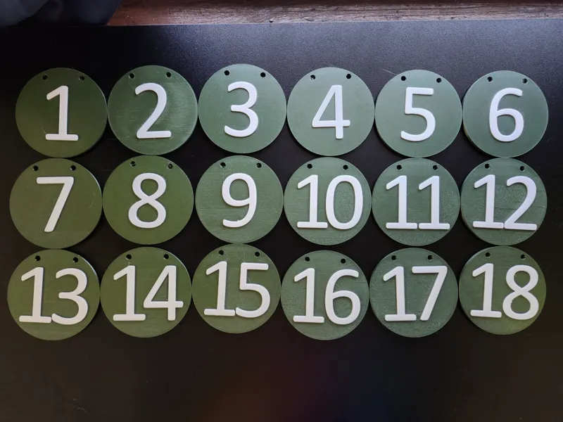 Number Disc for Disc Golf Course Holes 1-18