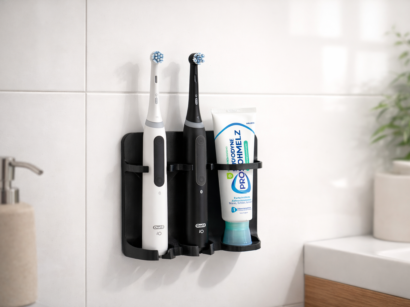 Dual Oral-B Toothbrush and Toothpaste Wall Holder