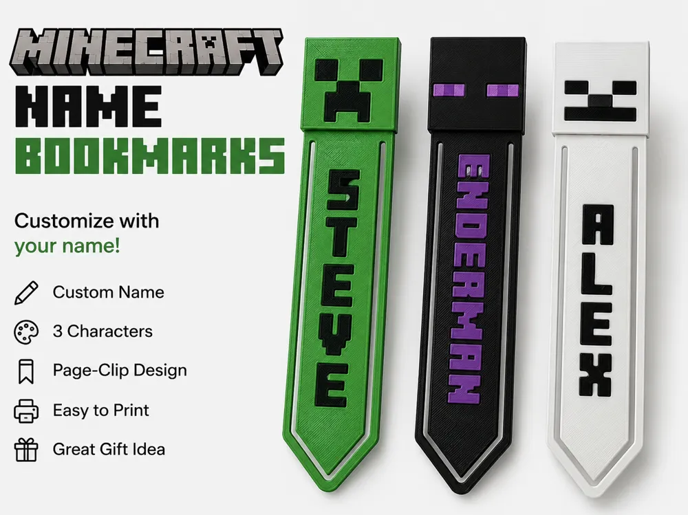 Accesorio de lectura: Minecraft Personalized Name Bookmark. Referencia del modelo original.