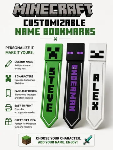 Accesorio de lectura: Minecraft Personalized Name Bookmark — vista de referencia 2