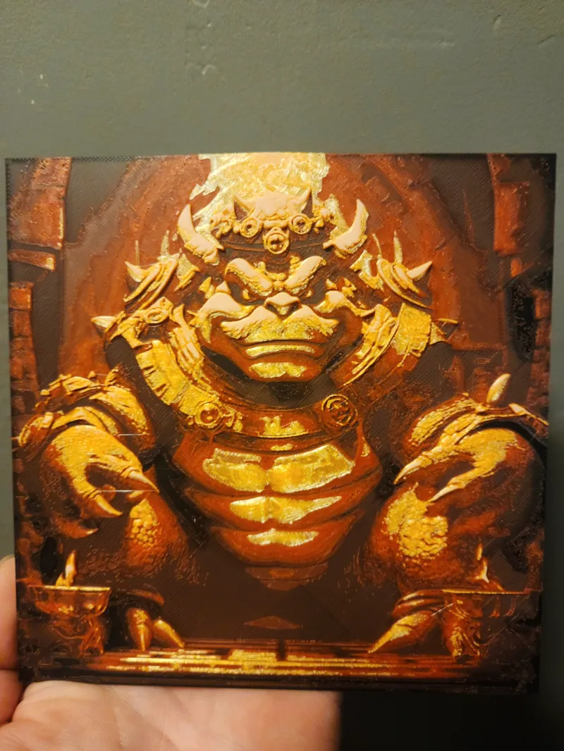 Realistic Bowser, 4 color HueForge. No AMS Required profile included! Gold Silk