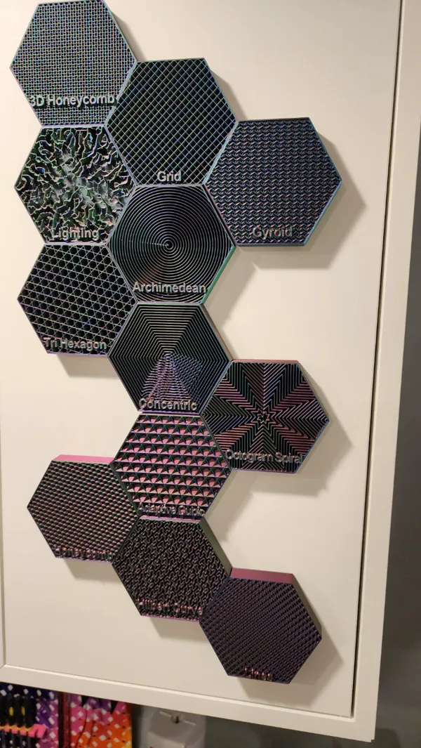Panneau de démonstration des motifs de remplissage hexagonaux