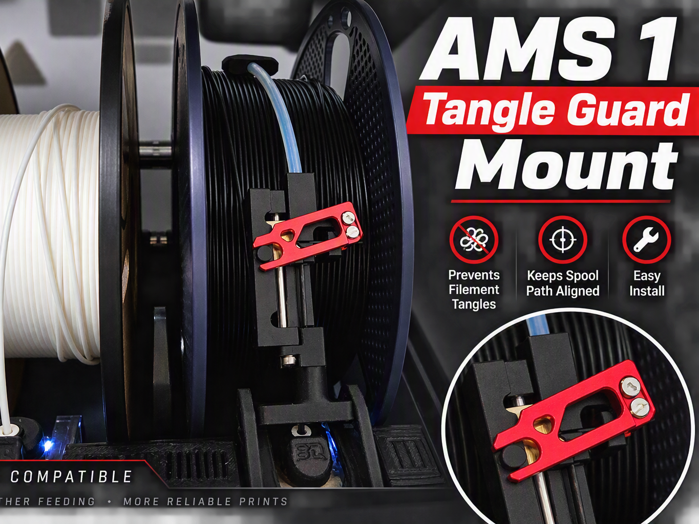 Bambu Lab AMS 1 Mellow Tangle Guard Mount Bracket 3D model