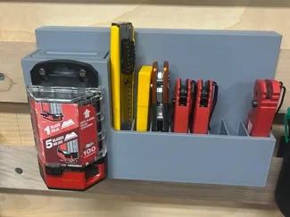 French cleat utility knife organizer with disposal