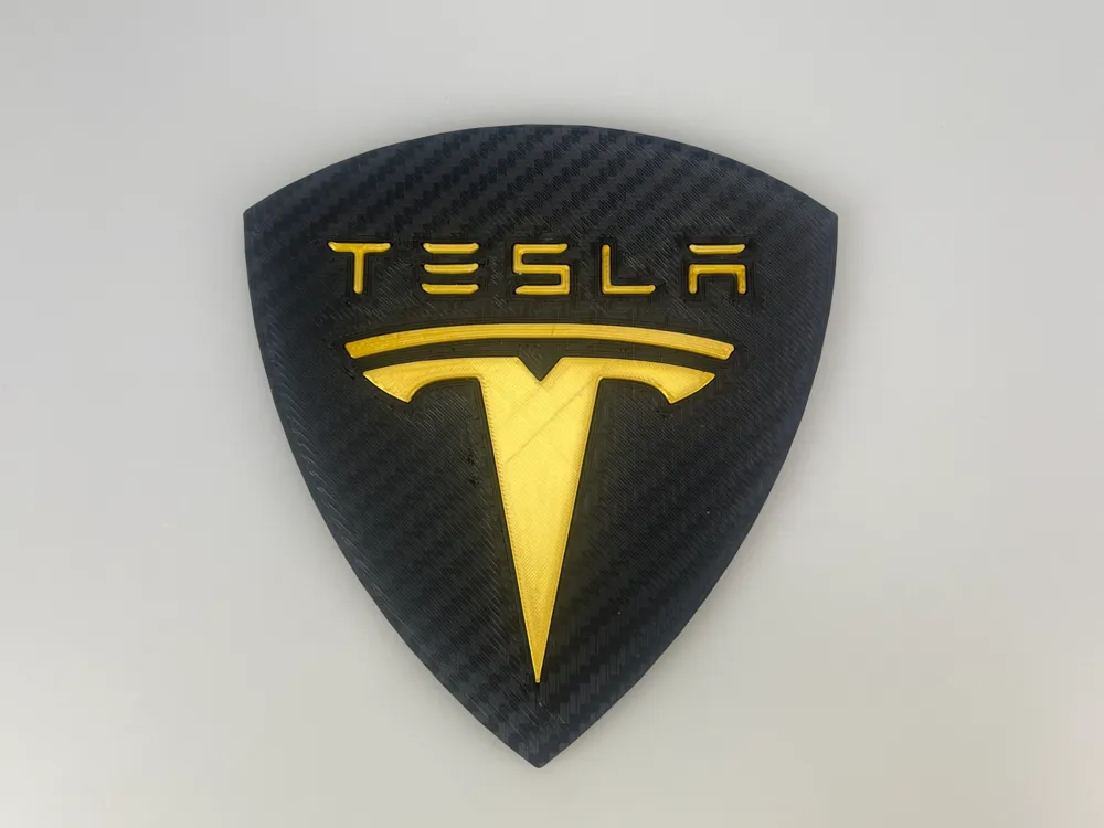 Tesla Shield Emblem Carbon Fiber Texture | Directly 3D Printable Tesla ...