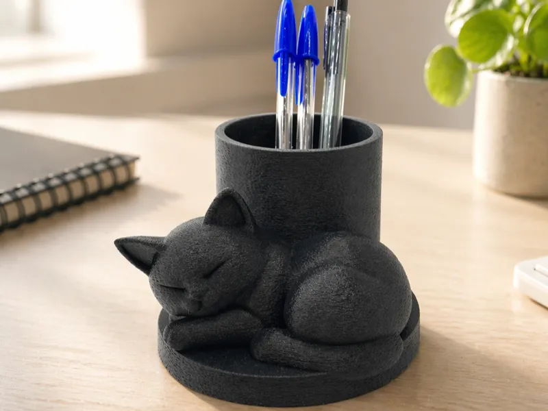 sleepy cat desk pen holder 