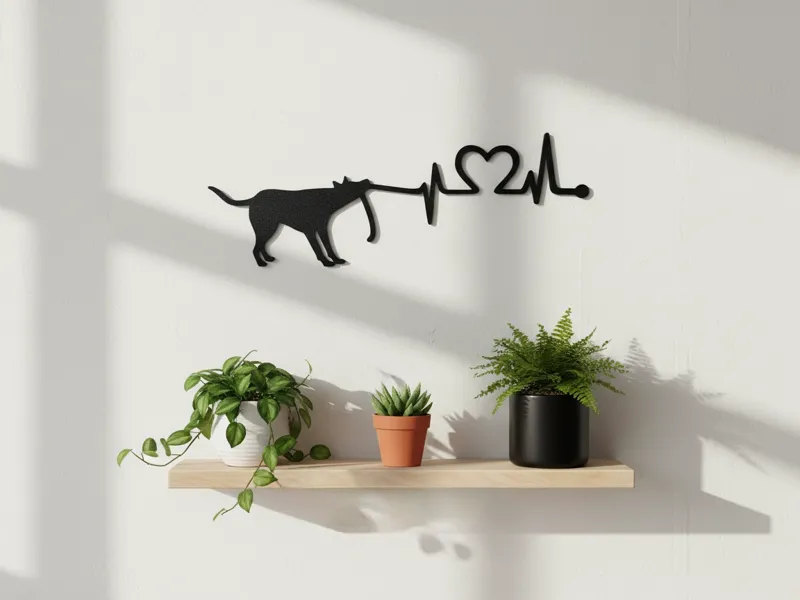 Dog tugging at heart string silhouette