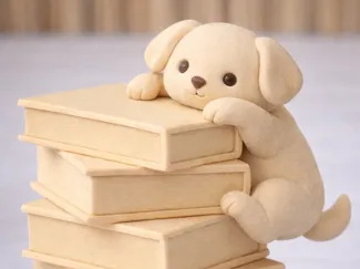 Cute Dog Figurine on a Stack of Books