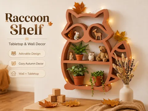 Estante o repisa: Raccoon Shelf – Tabletop & Wall Decor — referencia de MakerWorld