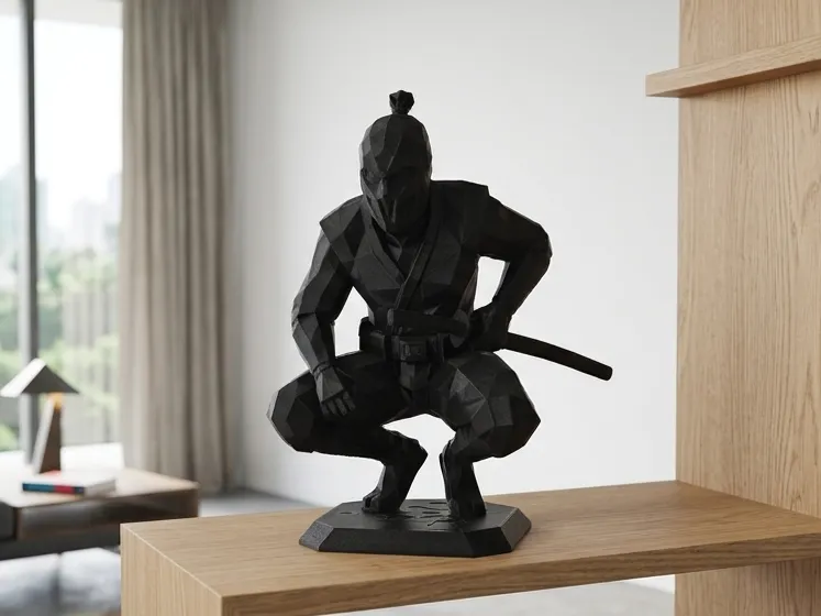 Low-Poly Ninja Warrior - Crouching Shinobi Statue
