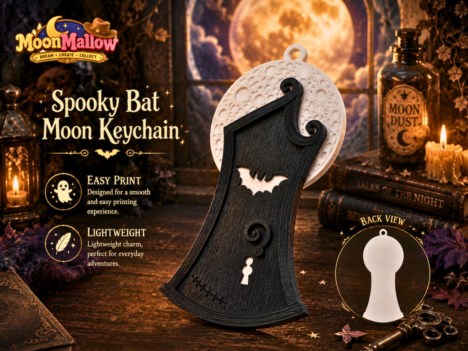 Spooky Bat Moon Keychain