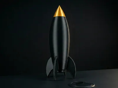 Retro Rocket – Black & Gold Desk Decoration