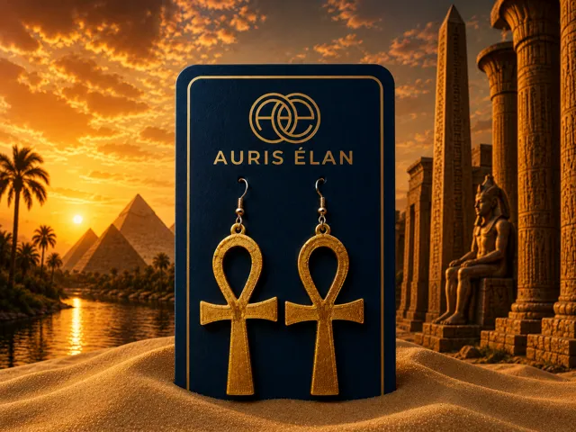 Golden Ankh Sunset Earrings