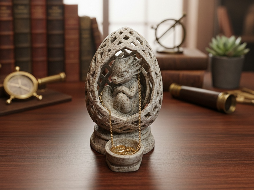 Baby Drache im Gitter-Ei – Schmuckhalter & Deko