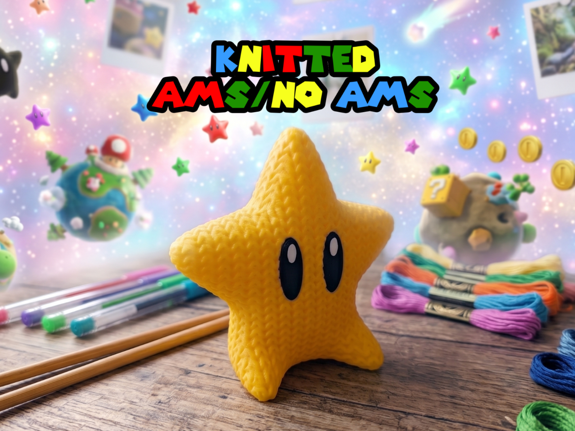 Knitted Super Mario Star Sitting Pose (NO AMS/AMS)