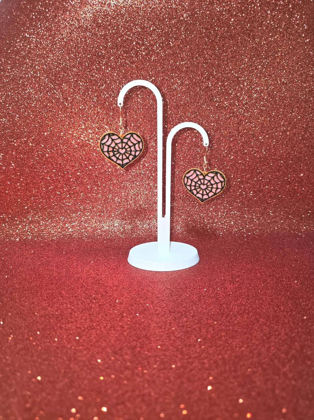 Spiderweb heart earrings view 3