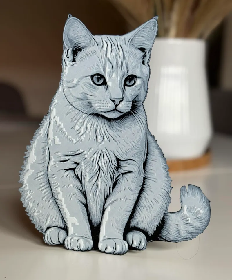 White Cat Hueforge 3D Printed Textured Art
