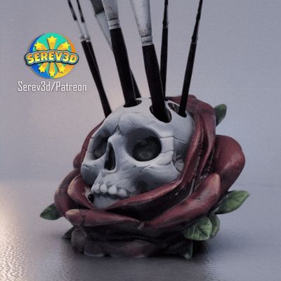 Skull Rose - Pen & Brush holder - desk organizer