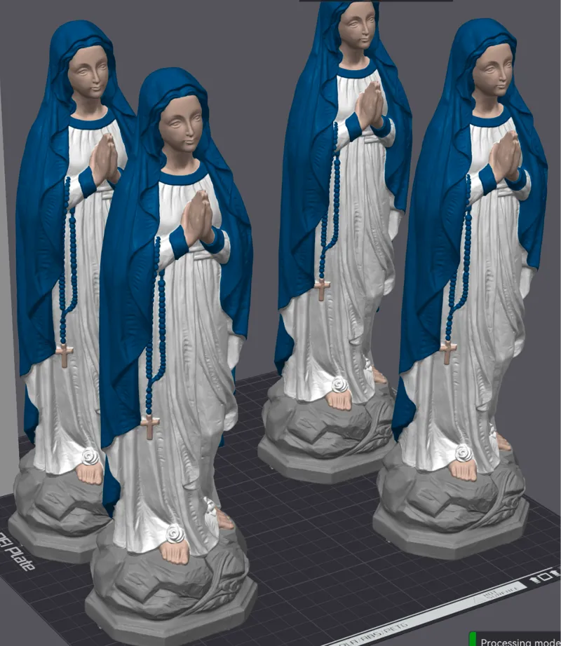 Virgin mary statue praying with rosary colored 