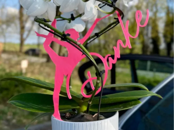 Topper Gymnastik „Danke“ – Deko für Blumentopf